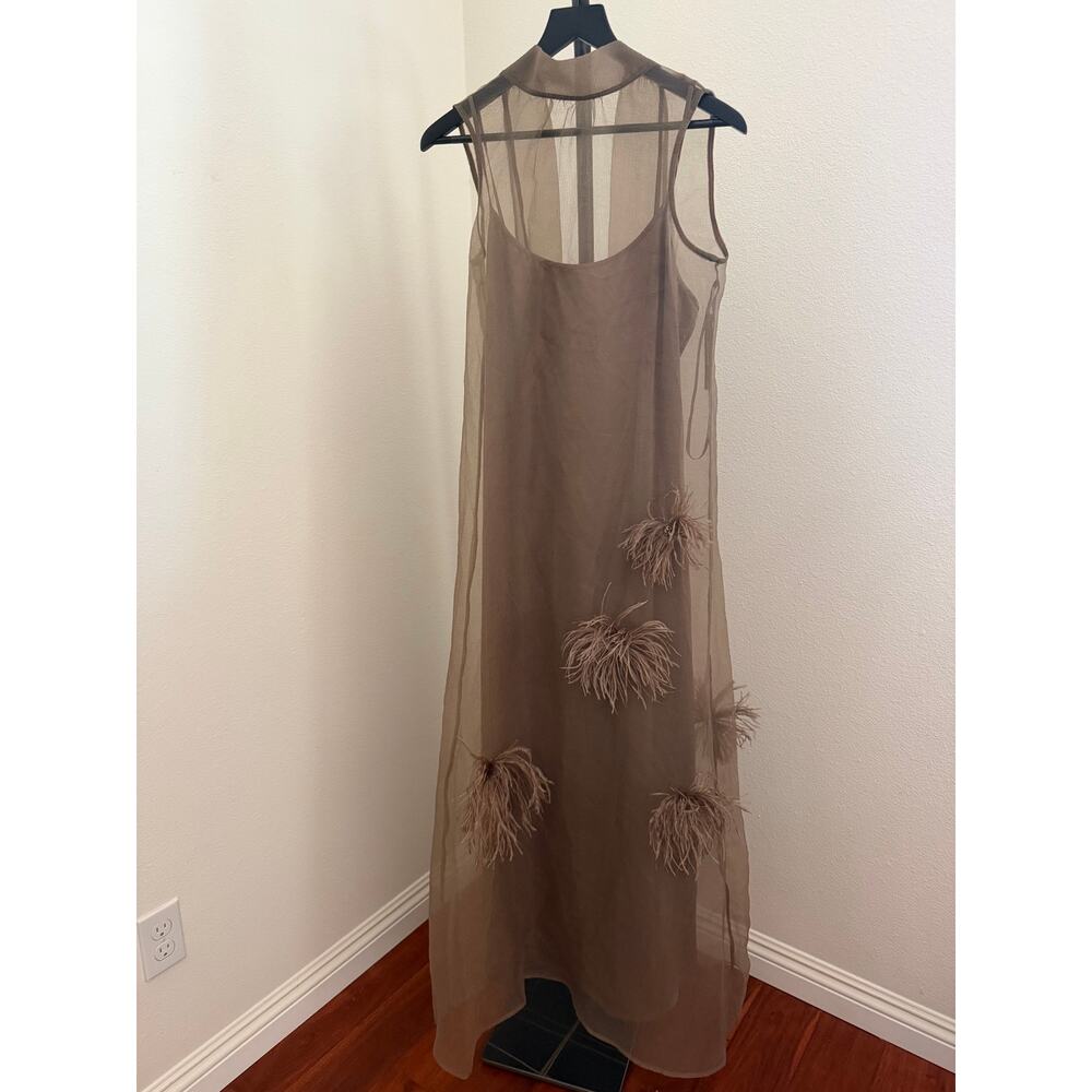 New O.P.T few moda Naia oatmeal feather organza Dress $347 sz M - Picture 5 of 7